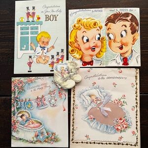 Vintage Baby Congratulations Cards Set (5 Unused Cards)
